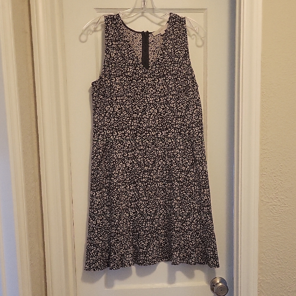 LOFT Black and White Patterned Midi Dress